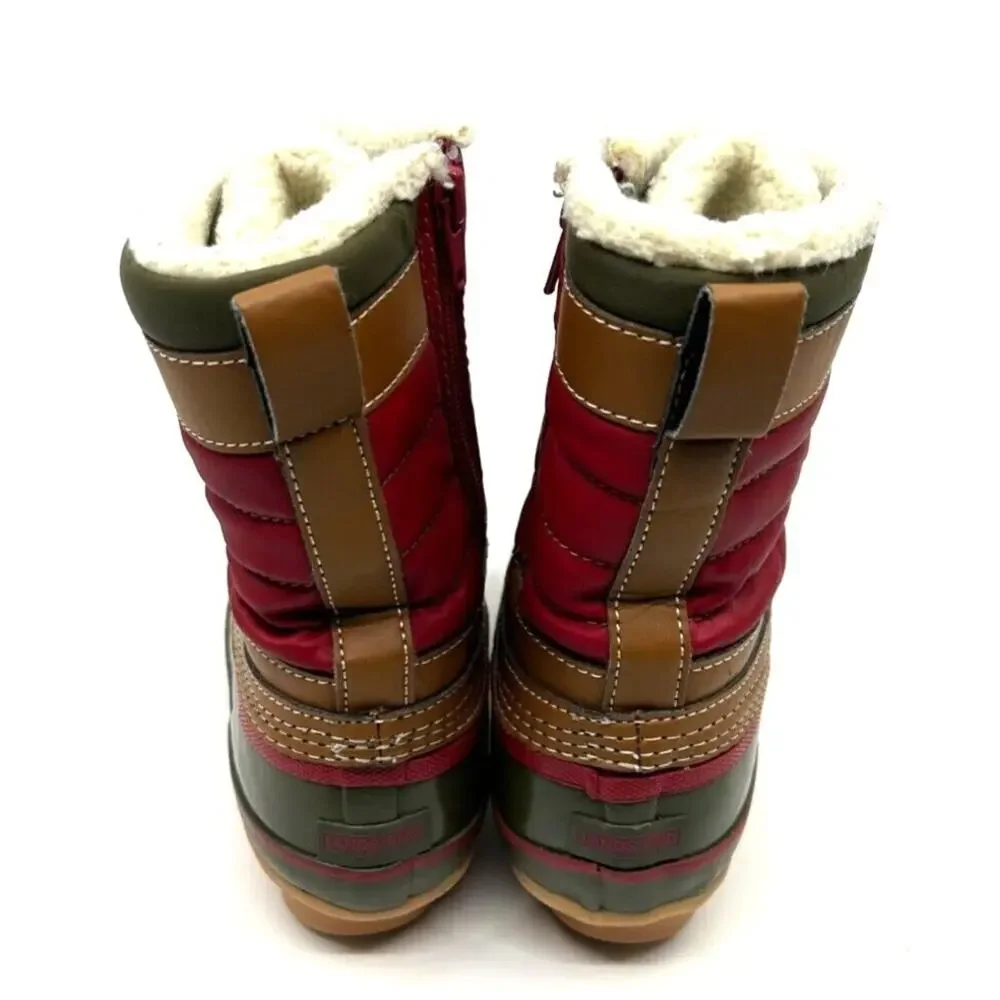 Lands' End Boots Youth Kids' Size 1M Sherpa Lined Red/ Green Snow Duck Boots